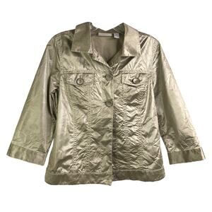 Chico's Jacket Womens Size 0 Gold Button Down Trucker‎ Style Elbow Length Sleeve